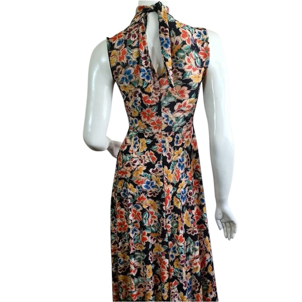 Zara Floral Mock Neck Sleeveless Midi Dress Medium Boho Cottagecore Vtg Retro - Picture 4 of 13